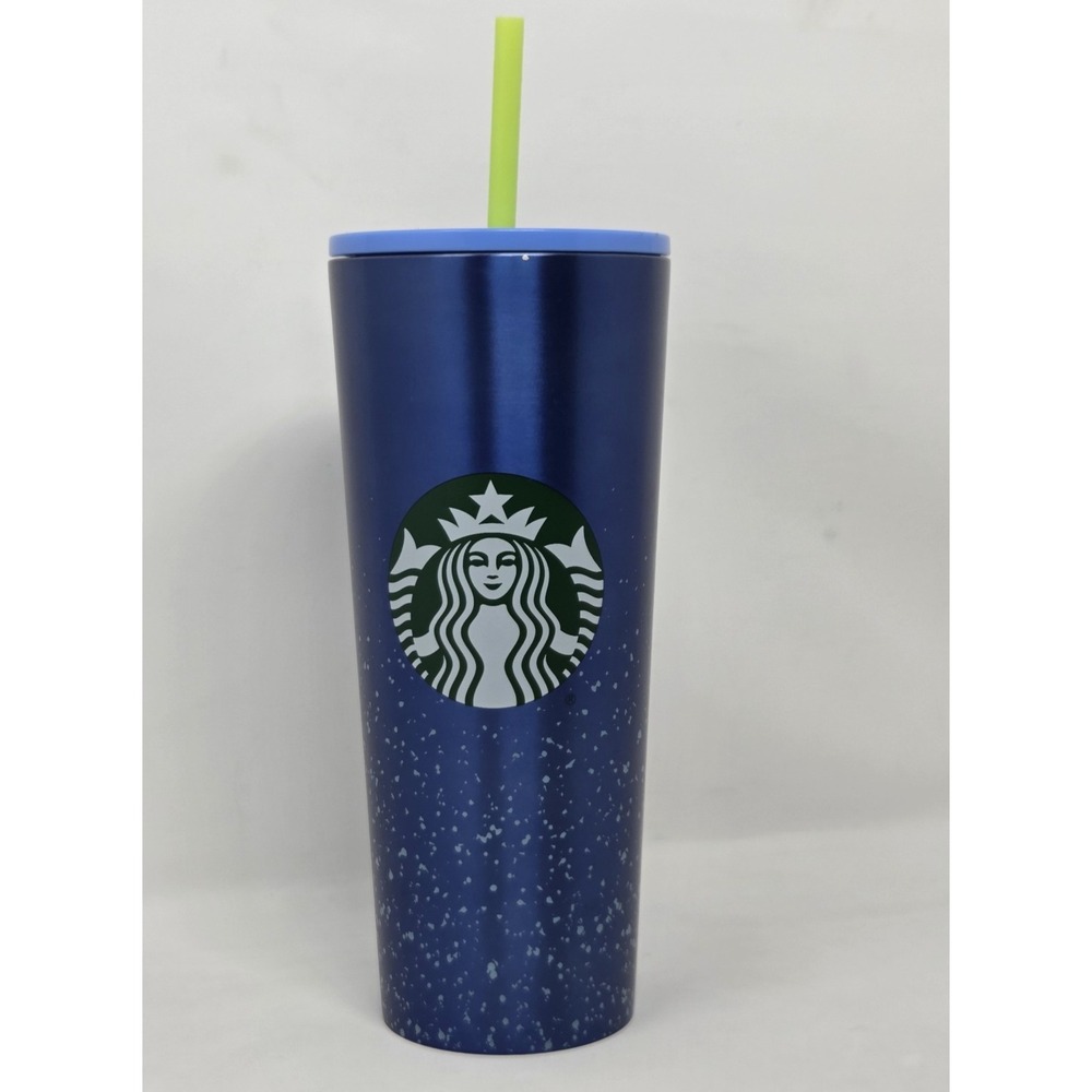 Starbucks 2020 Stainless Steel Tumbler Blue Speckled Dory Straw Cold Cup 24oz